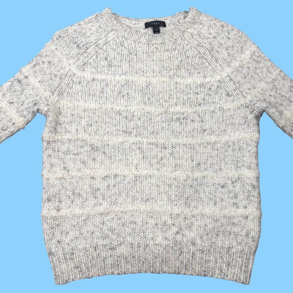 J. Crew Womens Grey & White Wool Blend Striped Knit Sweater Pullover Size XS